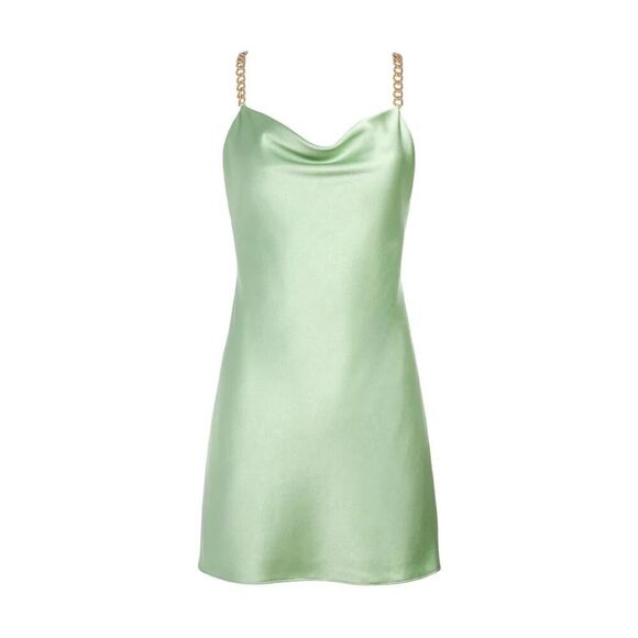 Alice + Olivia Harmony Chain Drapey Mini Slip Dress Seafoam Gold 10 - Picture 6 of 8